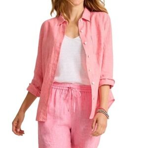Tommy Bahama 100% Linen Pink Button Down Shirt Size S Long Sleeve Preppy Coastal